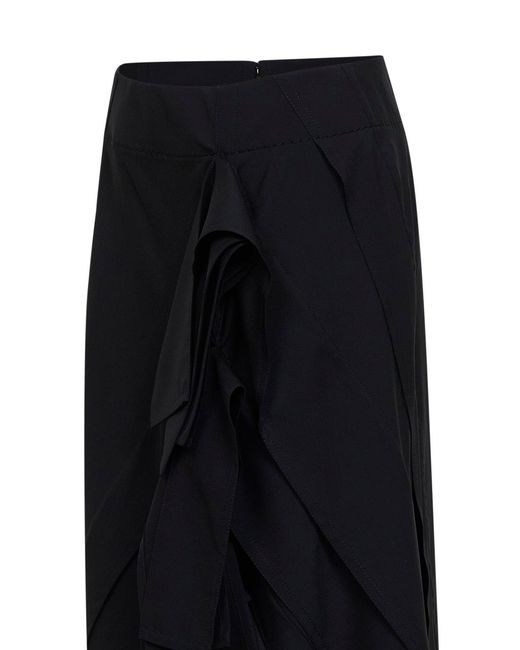 Bottega Veneta Black Wool Asymmetric Midi Skirt With Ruffles