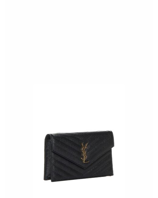Saint Laurent White Cassandre Classic Envelope Clutch With Chain Shoulde Strap