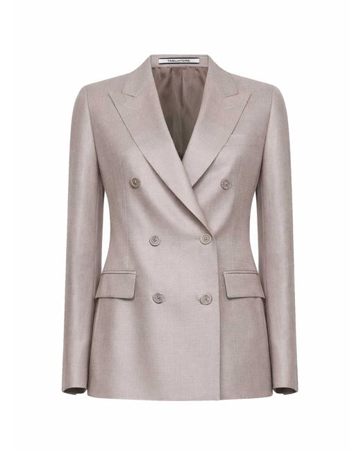 Tagliatore Gray Wool And Silk And Linen Double-Breasted Blazer