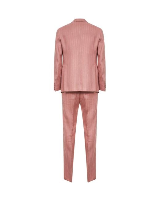 Tagliatore Pink Pinstriped Linen Vesuvio Single Breasted Suit for men