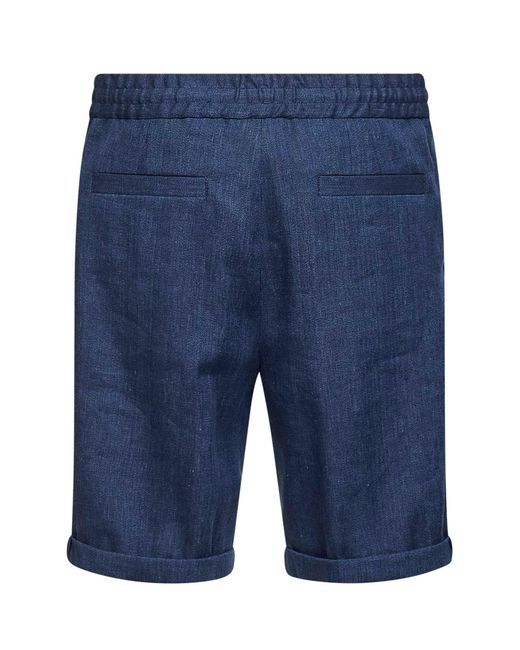 Brunello Cucinelli Blue Linen And Virgin Wool Chevron Bermuda Shorts for men