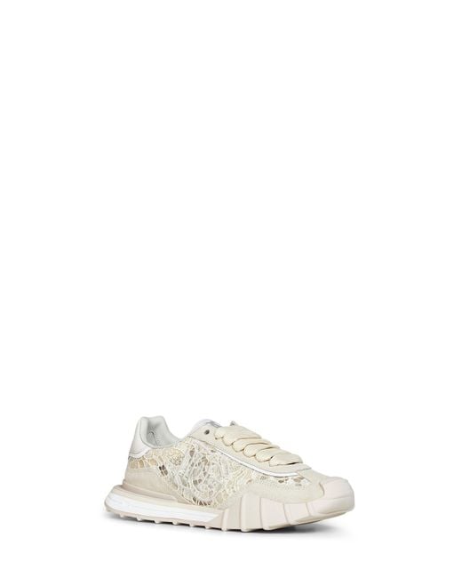 Dolce & Gabbana White And Chalk Lace And Calf Suede Low-Top Sneakers