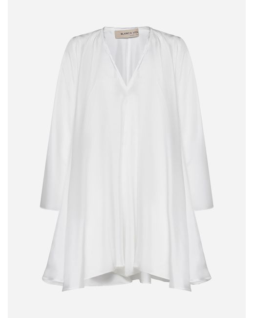 Blanca Vita White Aeonium Silk Oversized Dress