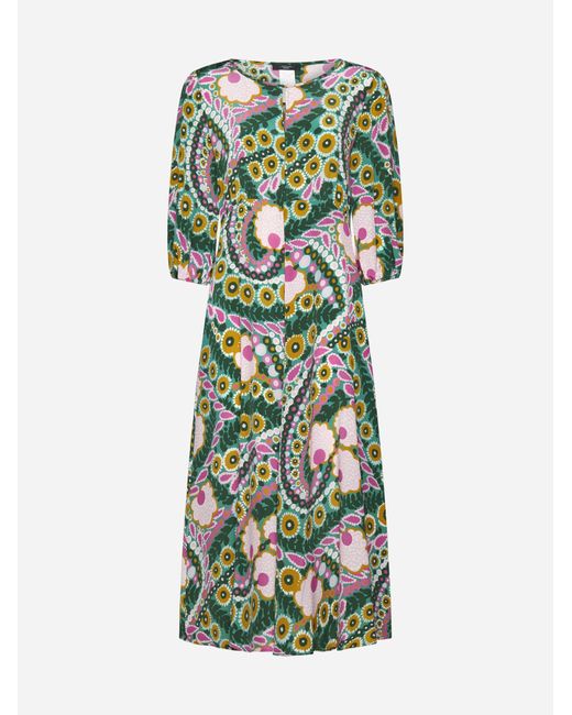 Weekend by Maxmara Green Jupiter Print Silk Midi Dress