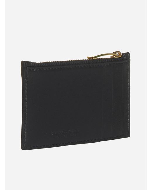 Bottega Veneta Black Intreccio Leather Zip Card Holder