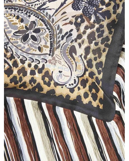 Etro White Printed Silk Twill Scarf With Fringes