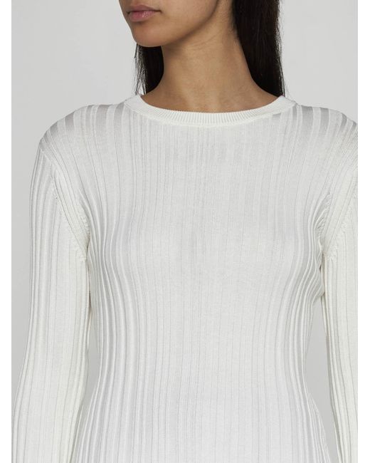 Loulou Studio White Evie Ribbed Silk-Blend Top