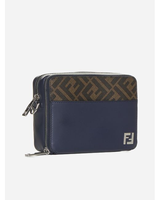Fendi Blue Leather And Ff Fabric Camera Bag for men