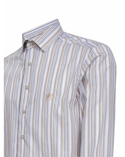 Etro Multicolor Striped Cotton Shirt With Pegaso Embroidery for men