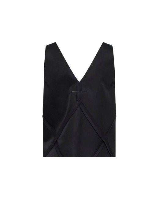 MM6 by Maison Margiela Black Cupro Blend V-Neck Tank Top