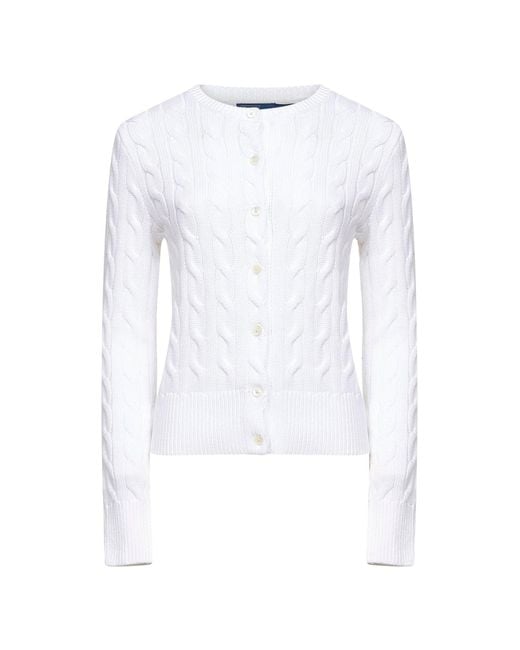 Polo Ralph Lauren White Cable-Knit Cotton Crewneck Cardigan