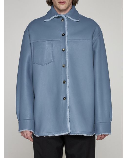 Marni Blue Shearling And Leather Reversible Jacket for men