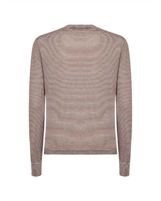 Blanca Vita Brown Thin-Striped Tasmania Wool Knit Cardigan