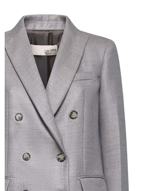 Blanca Vita Gray Taupe Gabardine Gloxy Double-Breasted Blazer