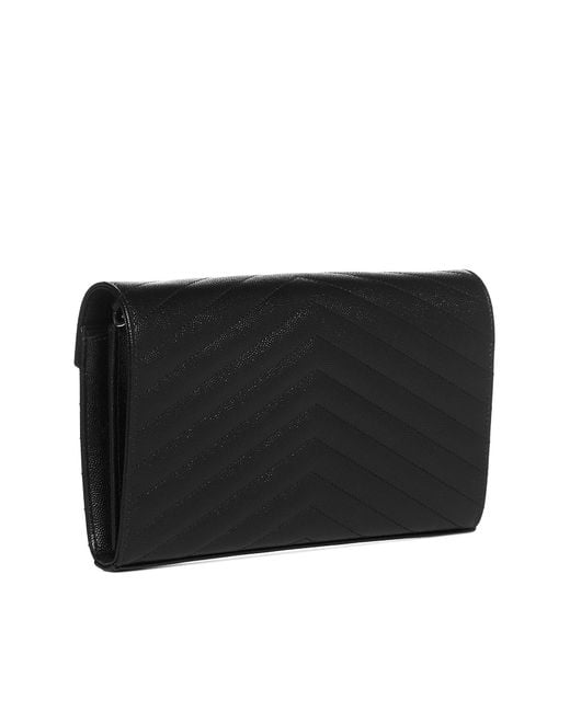 Saint Laurent Black Ysl Logo Quilted Leather Wallet On Chain Bag