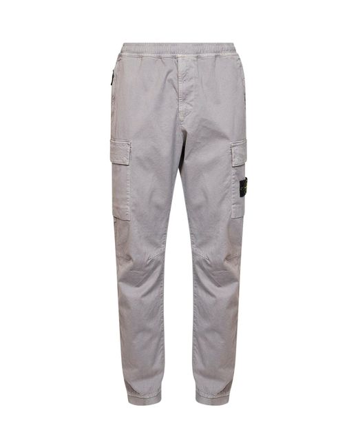 Stone Island Gray Organic Stretch Broken Twill Cargo Trousers for men