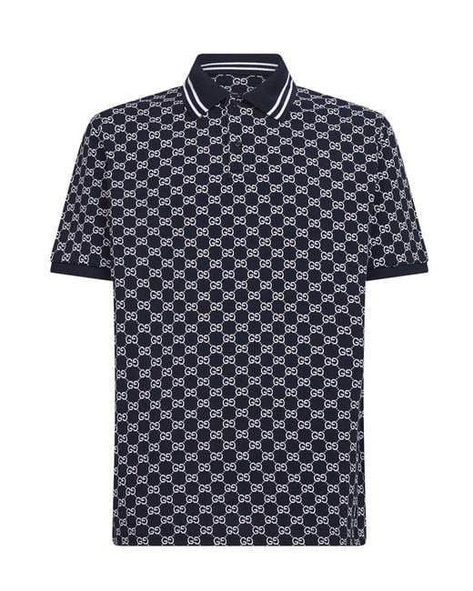 Gucci Blue And Gg Jacquard Cotton Pique Polo Shirt for men