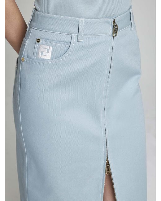 Fendi Blue Denim Midi Skirt
