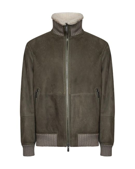 Brunello Cucinelli Green Bomber Jacket Sheepskin Military for men