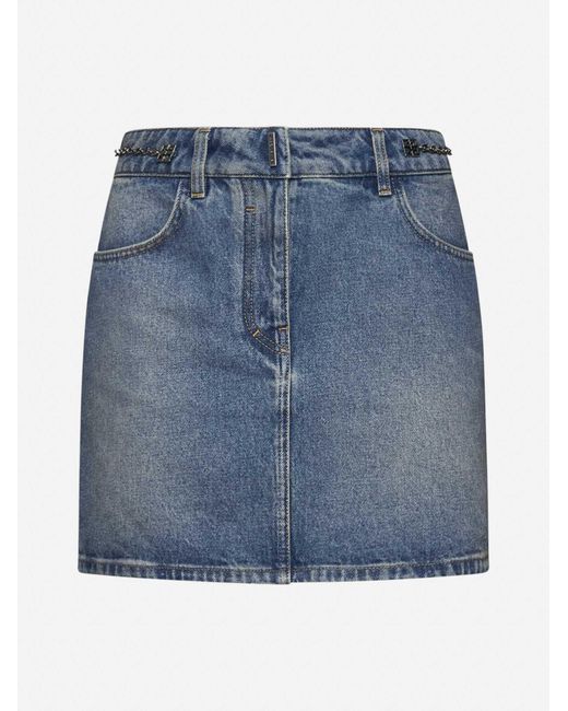 Givenchy Blue 4g Chain Denim Miniskirt