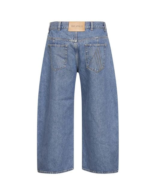 The Attico Blue Sky Washed Denim Wide Cropped Jeans