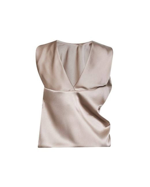 Blanca Vita Metallic Chalk Satin Tafoly Draped Top