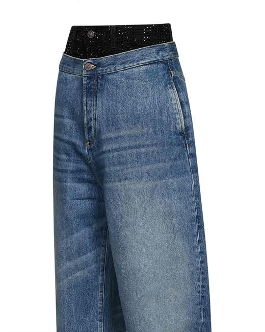 The Attico Blue Cotton Denim Double Waistband Jeans