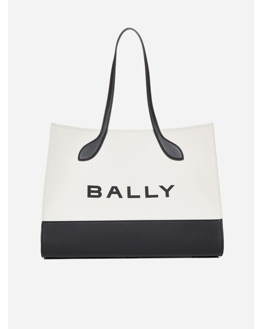 Bally White Logo Canvas And Leather Tote Bag