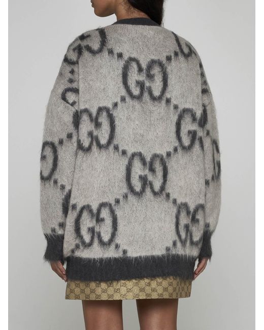 Gucci Gray GG Mohair-blend Reversible Cardigan