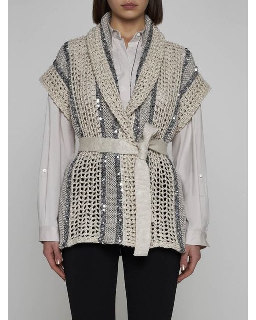 Brunello Cucinelli White Sequined Crochet Cardigan