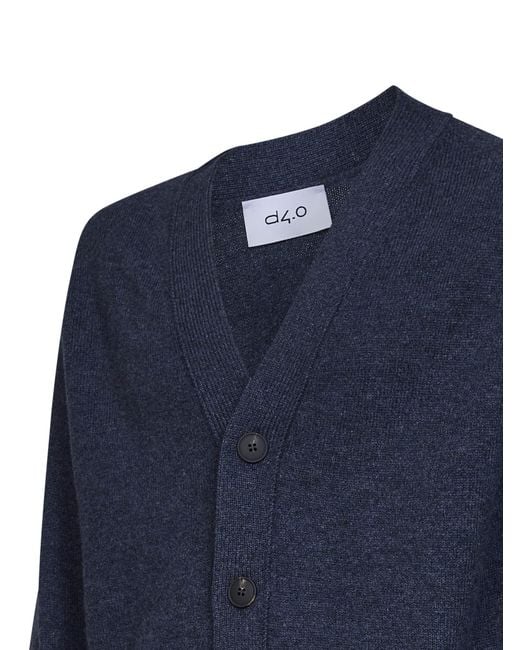 D 40 Blue Virgin Wool Knit Relaxed Fit Cardigan for men