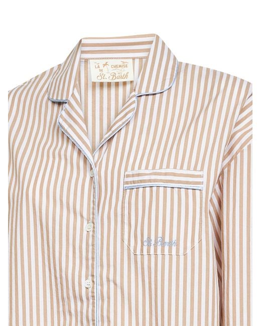 Mc2 Saint Barth White Striped Poplin Astra Pajama-Style Shirt