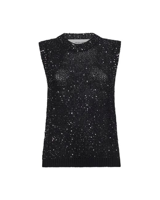 Golden Goose Deluxe Brand Black Sequin Mesh Journey Top
