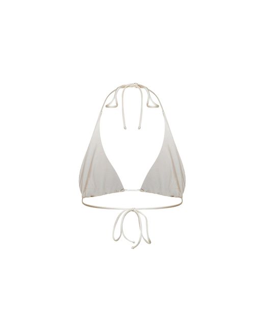 Mc2 Saint Barth White Rhinestone-Embellished Zebra Pattern Lycra Guiana Triangle Bikini Top