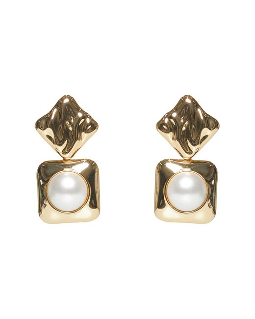 Self-Portrait Metallic Mottled Pearl Tiered Earrings