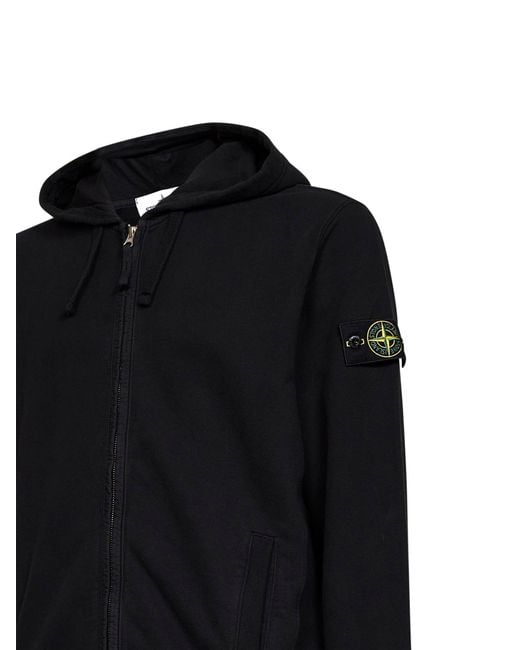 Stone Island Black Organic Cotton Zip-Up Hoodie for men
