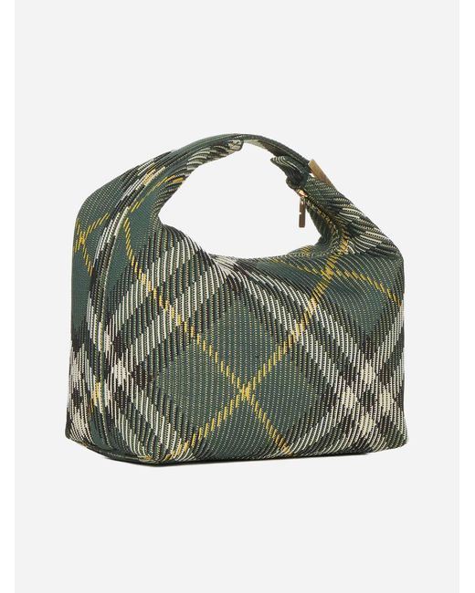 Burberry Green Peg Check Fabric Medium Bag