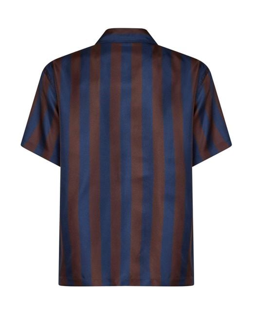 Fendi Blue Shirt Pequin Short-Sleeved for men