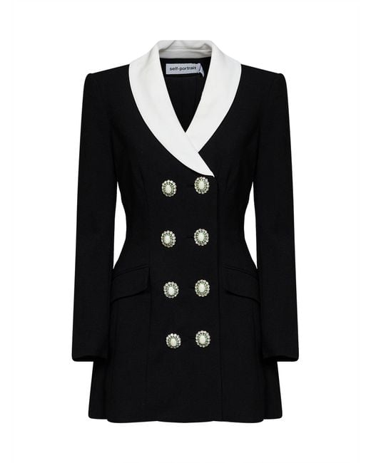 Self-Portrait Black Wool Tailored Blazer-Style Mini Dress