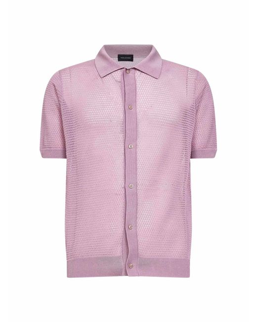 Tagliatore Pink Wisteria Pointelle Knit Short-Sleeved Shirt for men