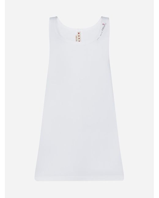 Marni White Logo Cotton Mini Dress