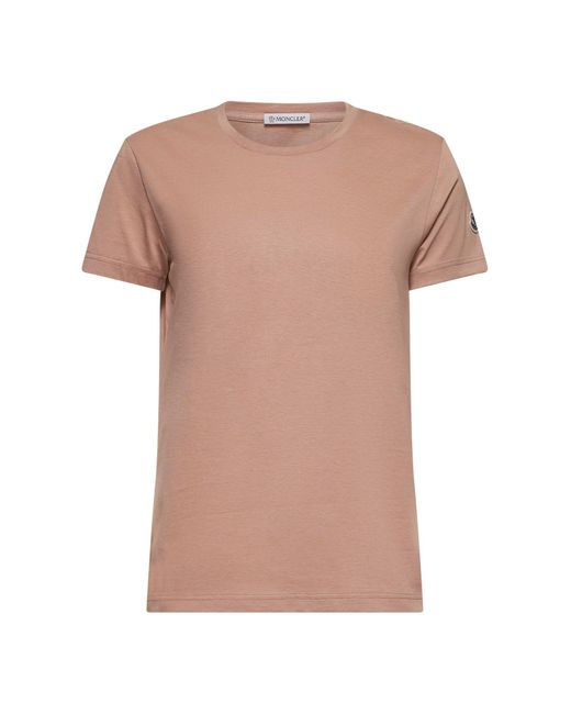 Moncler Pink Jersey Logo Patch T-Shirt