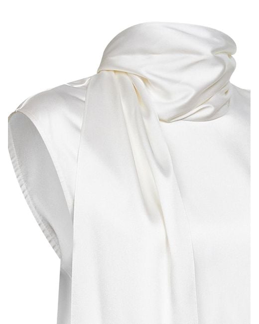 Bottega Veneta White Stretch Silk Satin Top With Integrated Scarf Detail