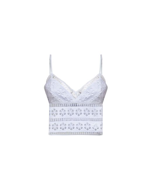 Charo Ruiz White Floral Lace And Voile Melie Cropped Top