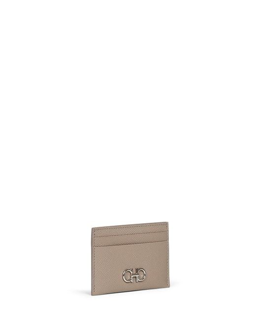 Ferragamo Gray Warm Taupe Gancini Credit Card Holder