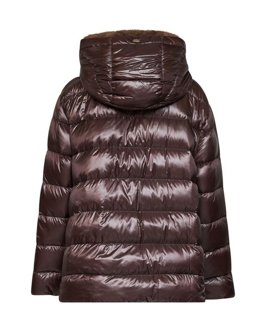 Herno Brown Dark Chocolate Ultralight Nylon And Faux Fur Hooded Down Jacket