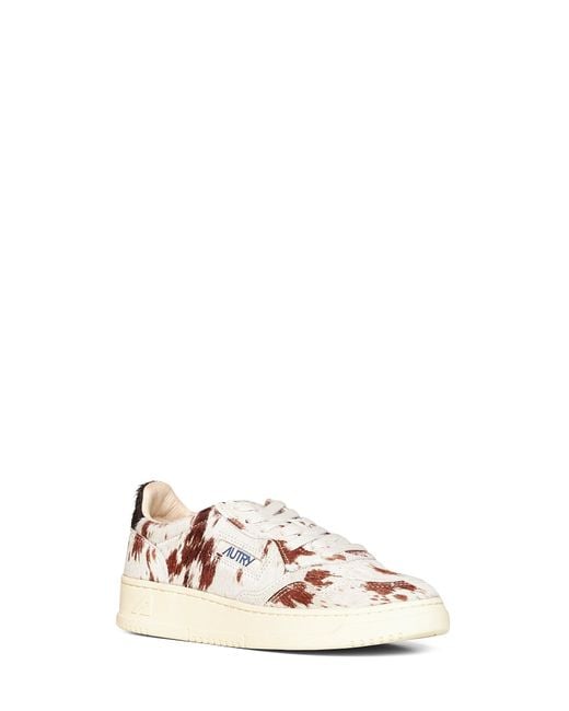Autry White Animalier-Print Calf Hair Medalist Low Sneakers