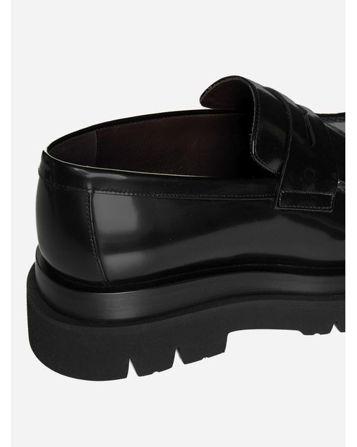 Bottega Veneta Black Lug Leather Loafers