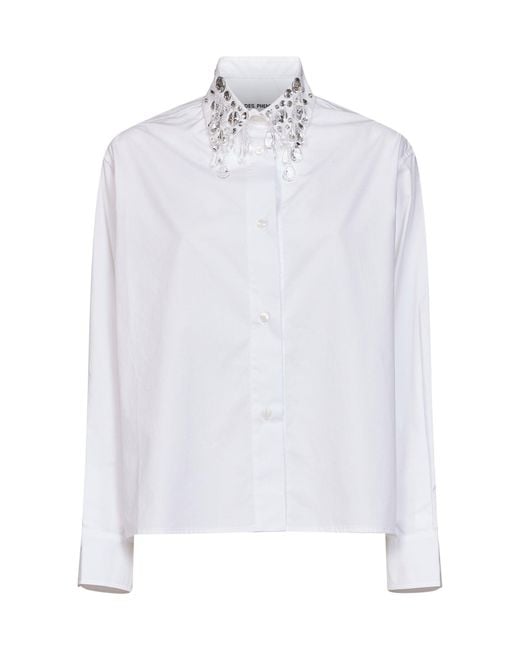 Des Phemmes White Cotton Poplin Embroidered Shirt
