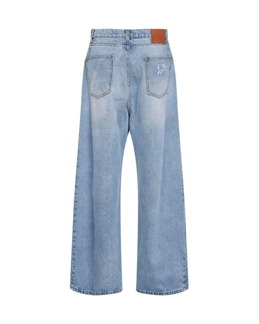 GIUSEPPE DI MORABITO Blue Denim Crystal-Embellished Baggy Jeans